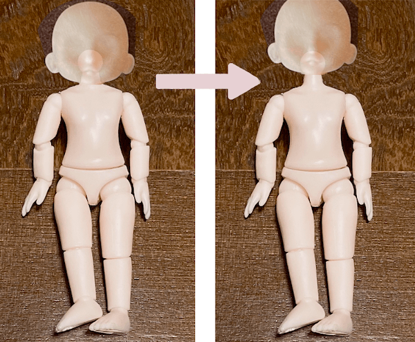 ダイソードールボディにセリアのドールヘッドをつける