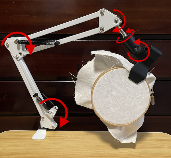 アーム式刺繍スタンドの動く場所