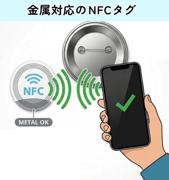 NFCタグ 耐金属タイプは金属が近くにあっても反応する