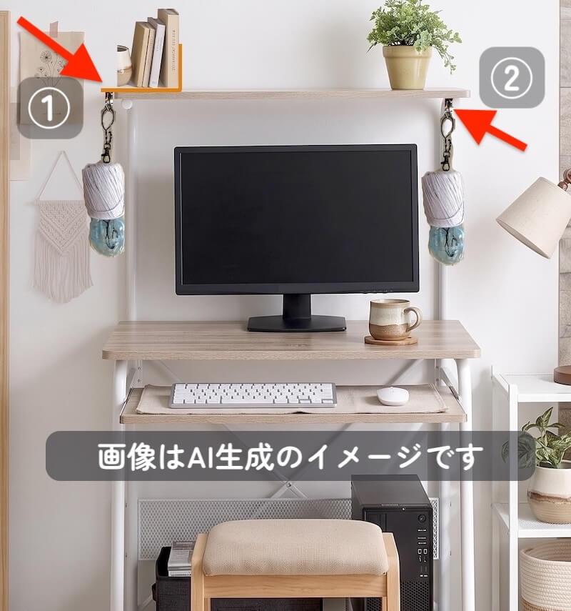 机にヤーンホルダーをつけたイメージ画像